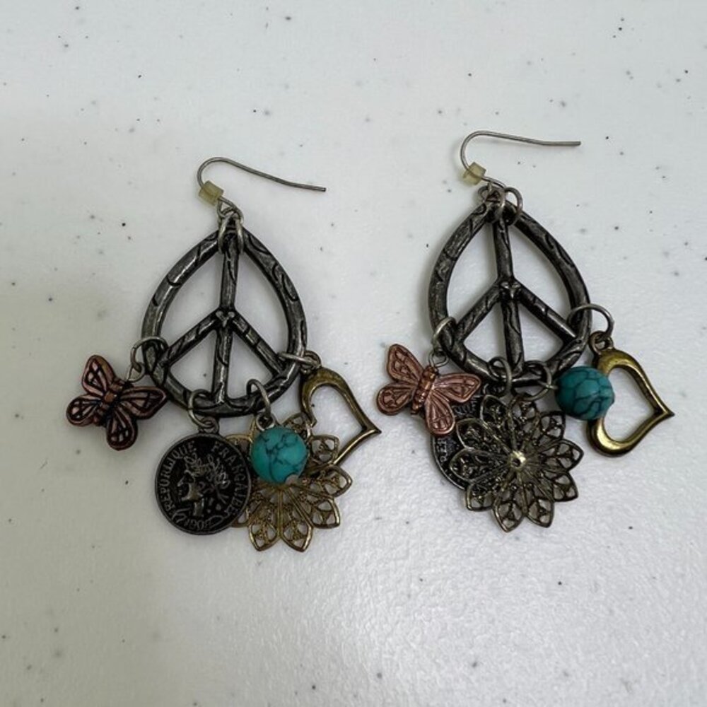 Peace Sign Earrings Teardrop Faux Turquoise Coin Butterfly‎ Heart Statement Big